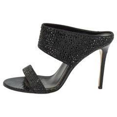 Le Silla Sandalias adornadas de ante negro y piel de serpiente con cristales en relieve talla 38