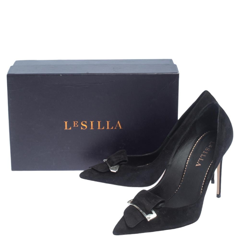 Le Silla Black Suede Buckle Pumps Size 38 3