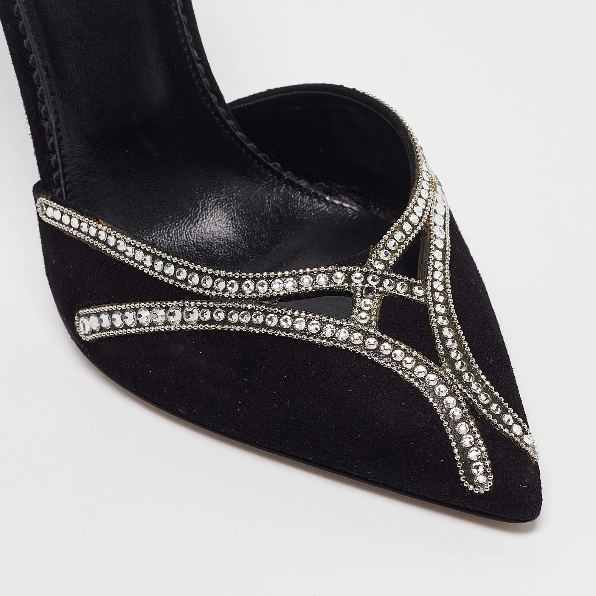Le Silla Black Suede Crystal Embellished Mary Jane Pumps Size 38.5 en vente 2