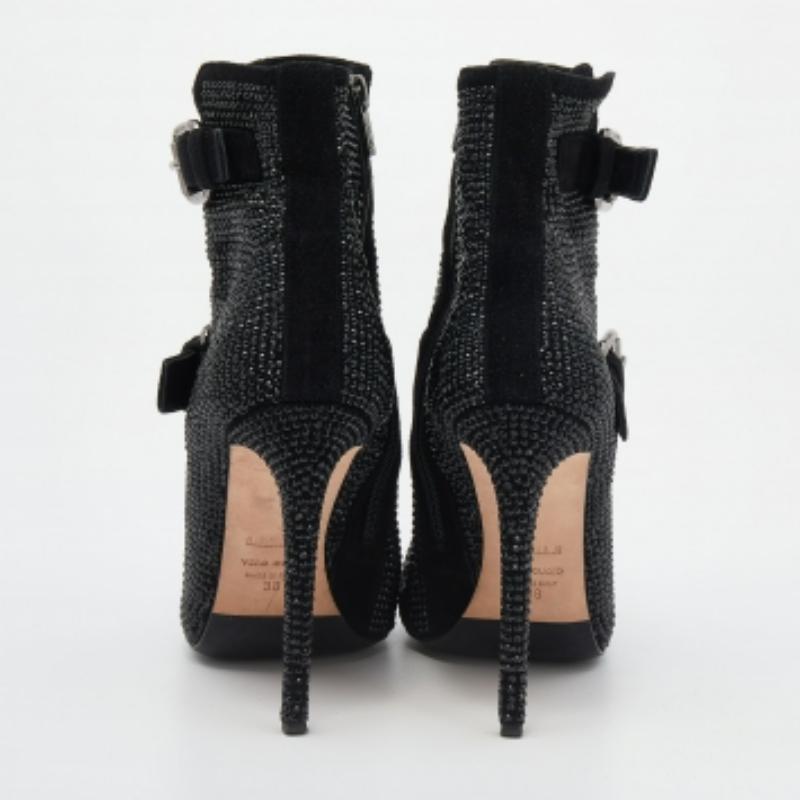 Le Silla Black Suede Embellished Ankle Boots Size 38 en vente 1
