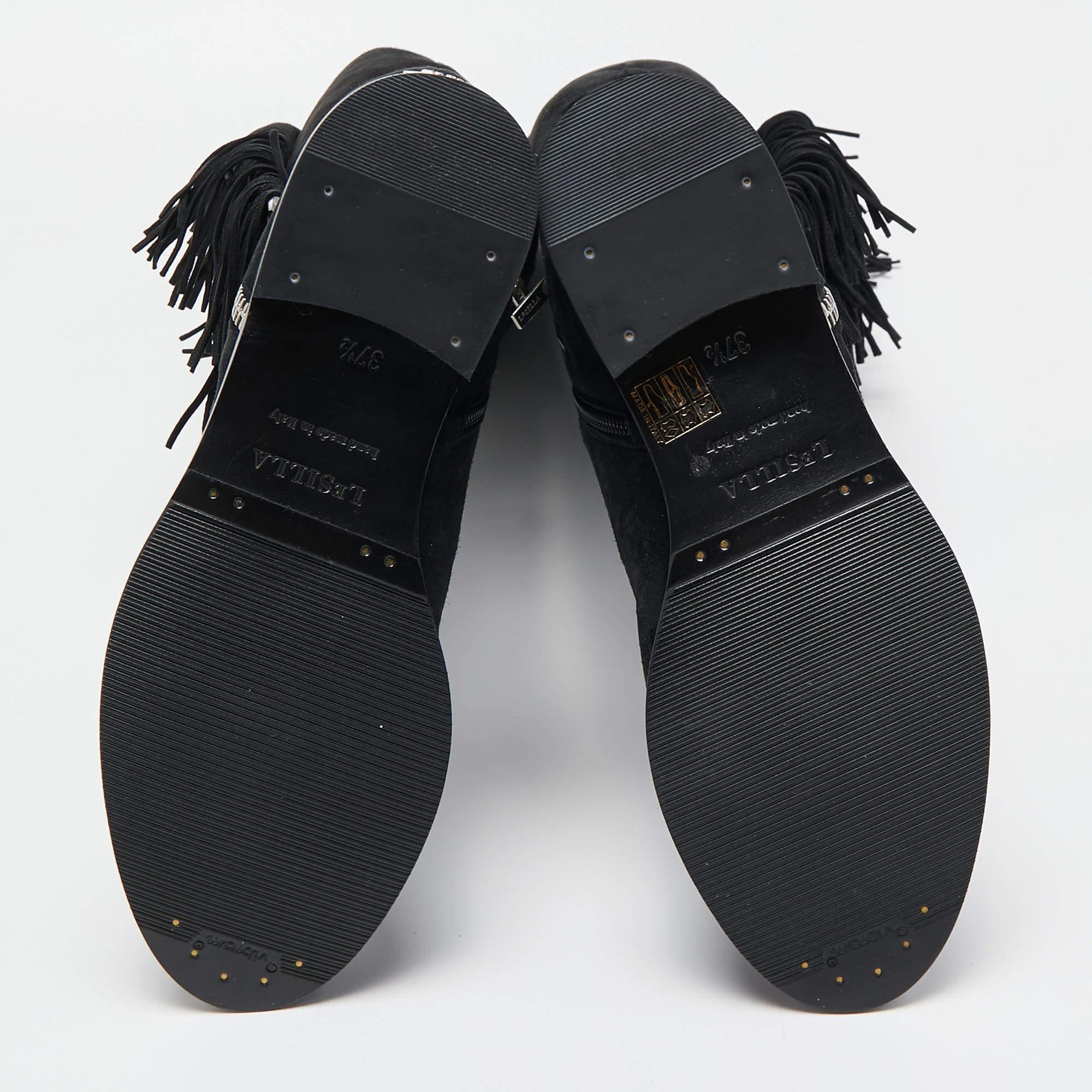 Women's Le Silla Black Suede Fringe Detail Knee Length Boots Size 37.5 For Sale