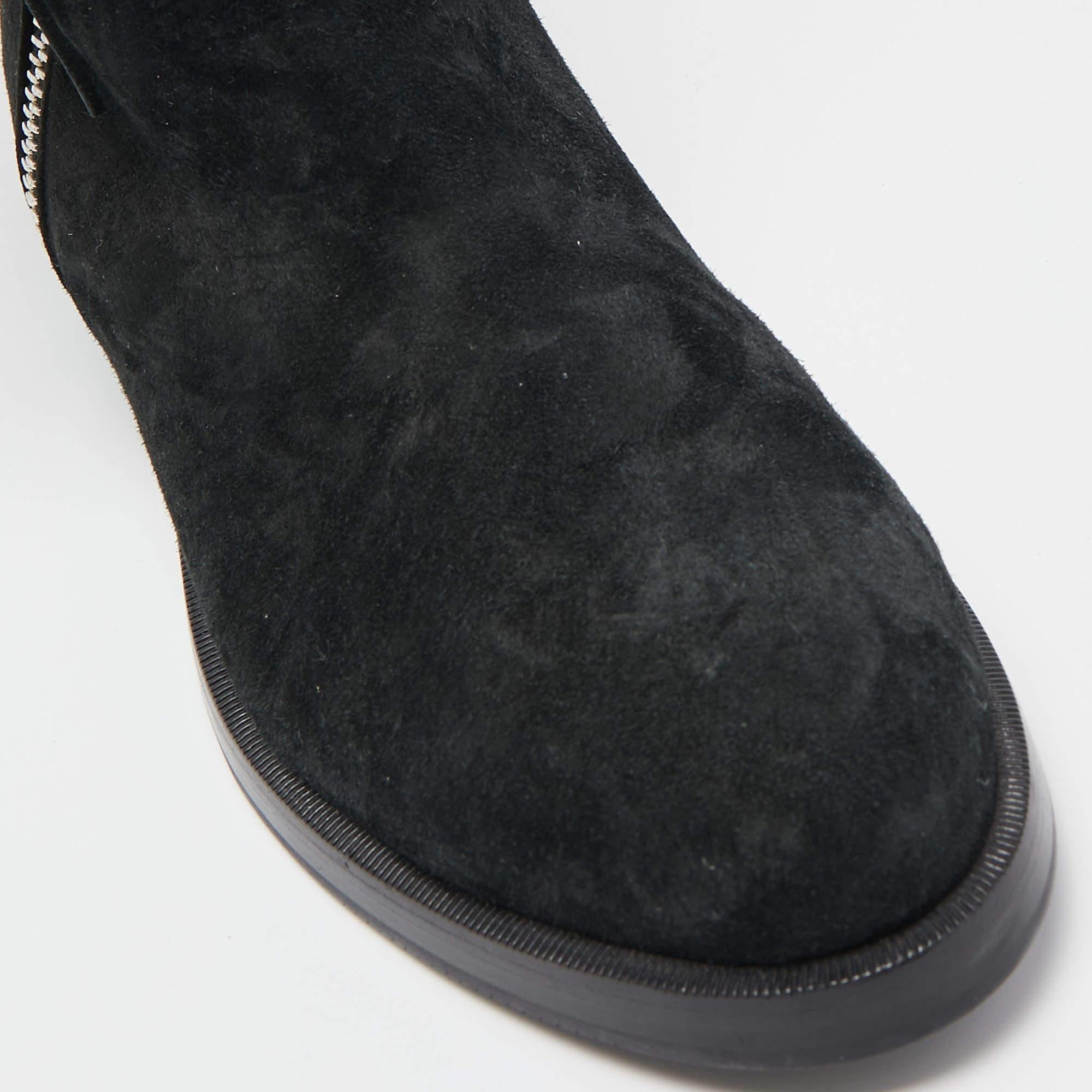 Le Silla Black Suede Fringe Detail Knee Length Boots Size 37.5 For Sale 2