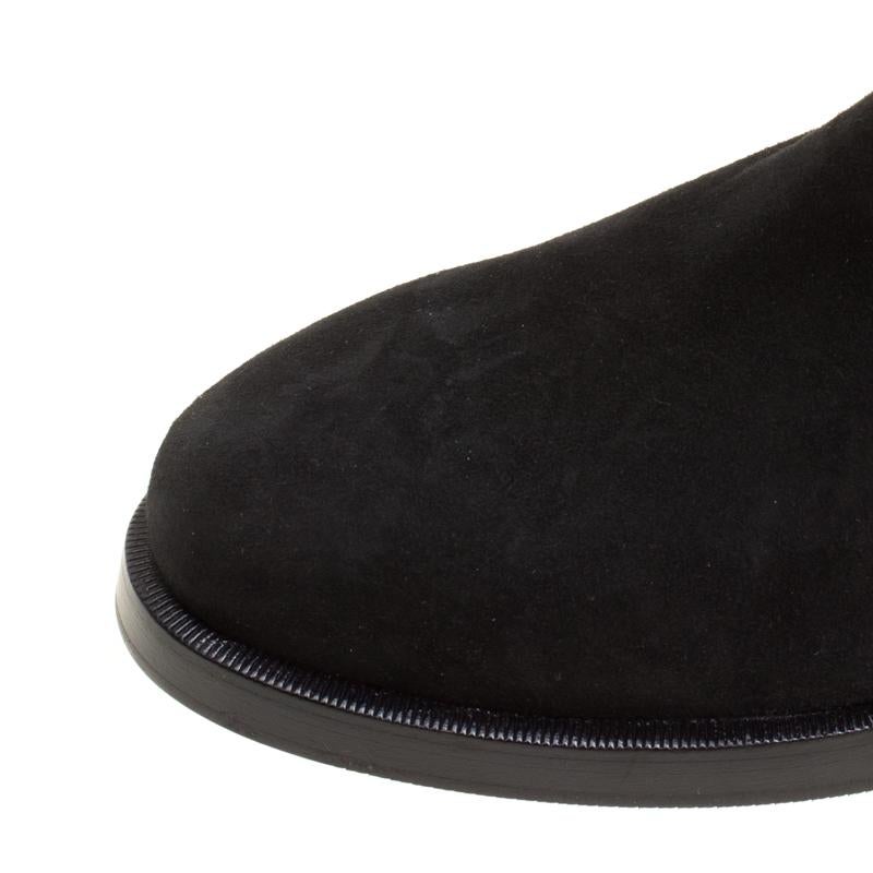 Le Silla Black Suede Fringe Trim Knee Length Boots Size 37.5 2
