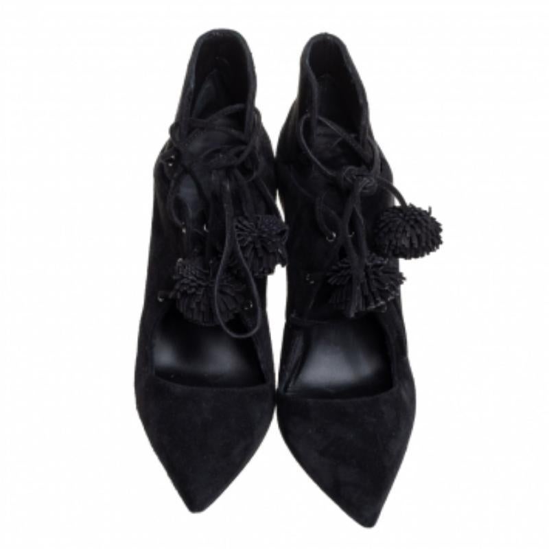 Le Silla Black Suede Lace Up Pointed Toe Ankle Booties Size 36.5 For Sale 1