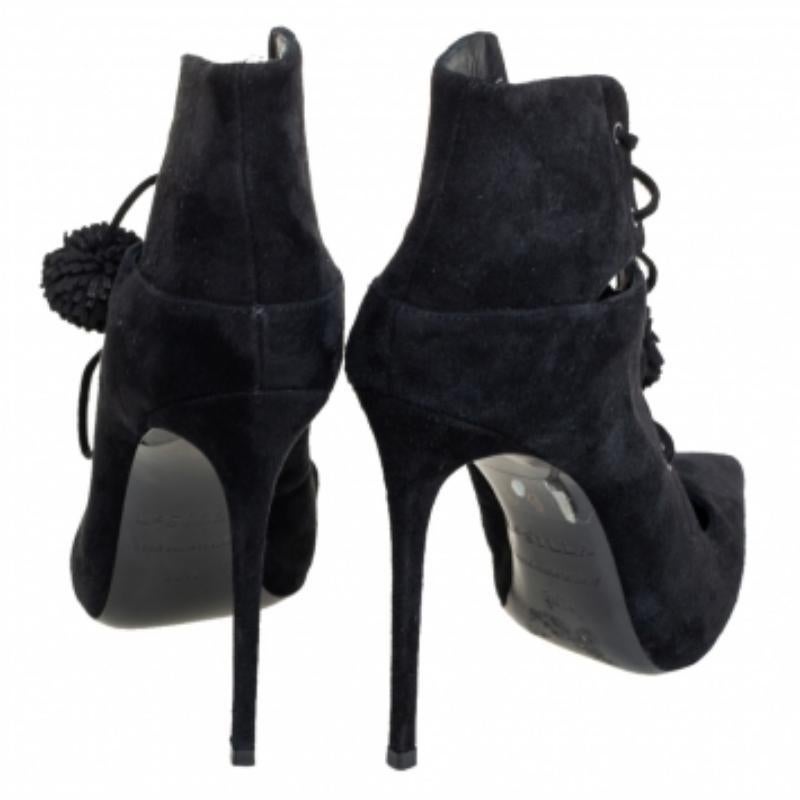 Le Silla Black Suede Lace Up Pointed Toe Ankle Booties Size 36.5 For Sale 2