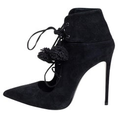 Le Silla Black Suede Lace Up Pointed Toe Ankle Booties Size 36.5