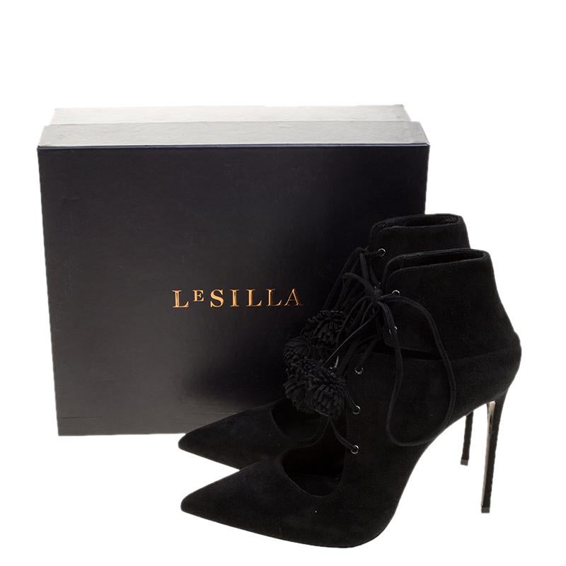 Le Silla Black Suede Lace Up Pointed Toe Ankle Boots Size 39.5 2