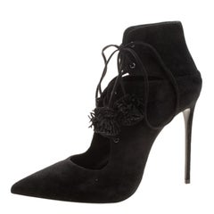 Le Silla Black Suede Lace Up Pointed Toe Ankle Boots Size 39.5