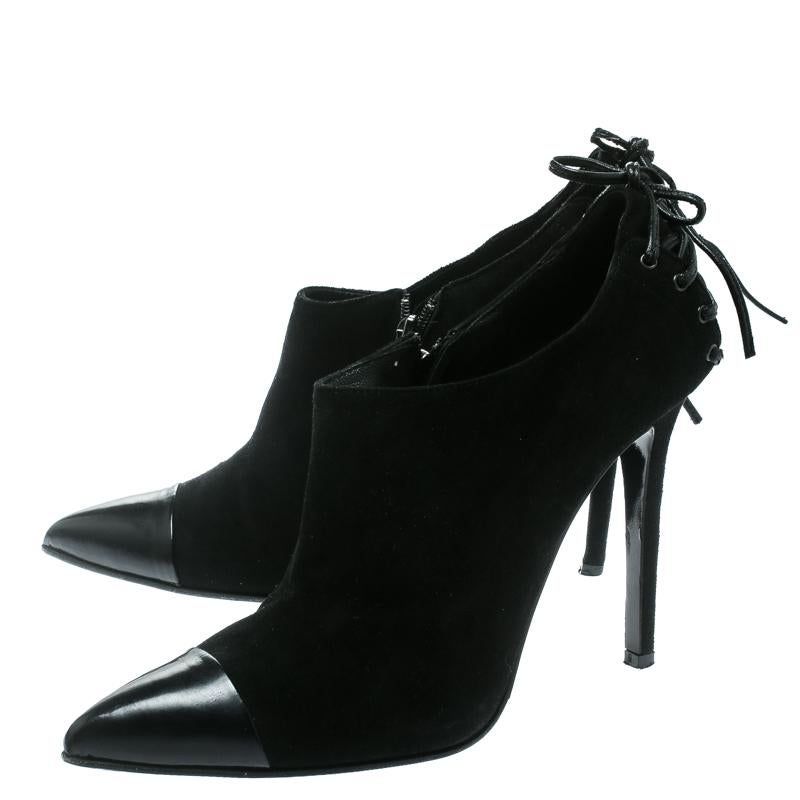 Women's or Men's Le Silla Black Suede/Patent Lather Cap Toe Ankle Boots Size 37.5