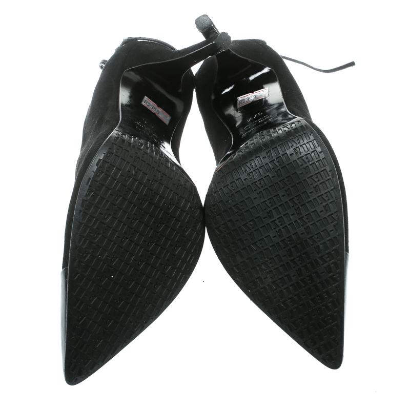 Women's Le Silla Black Suede/Patent Lather Cap Toe Ankle Boots Size 37.5