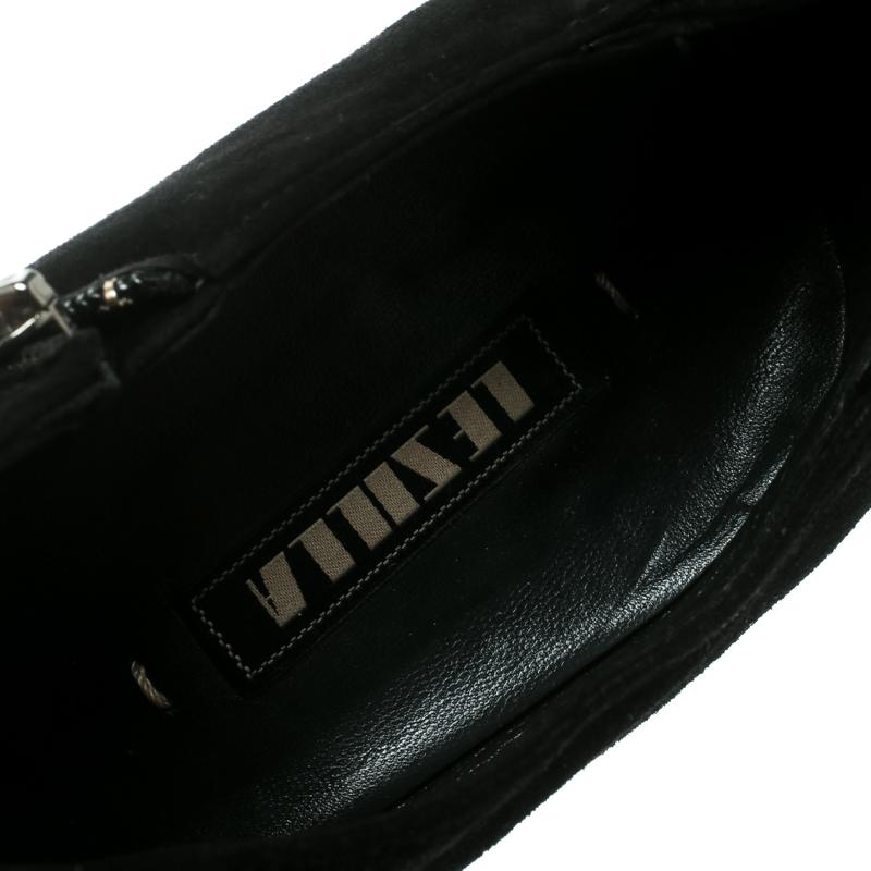Le Silla Black Suede/Patent Lather Cap Toe Ankle Boots Size 37.5 1