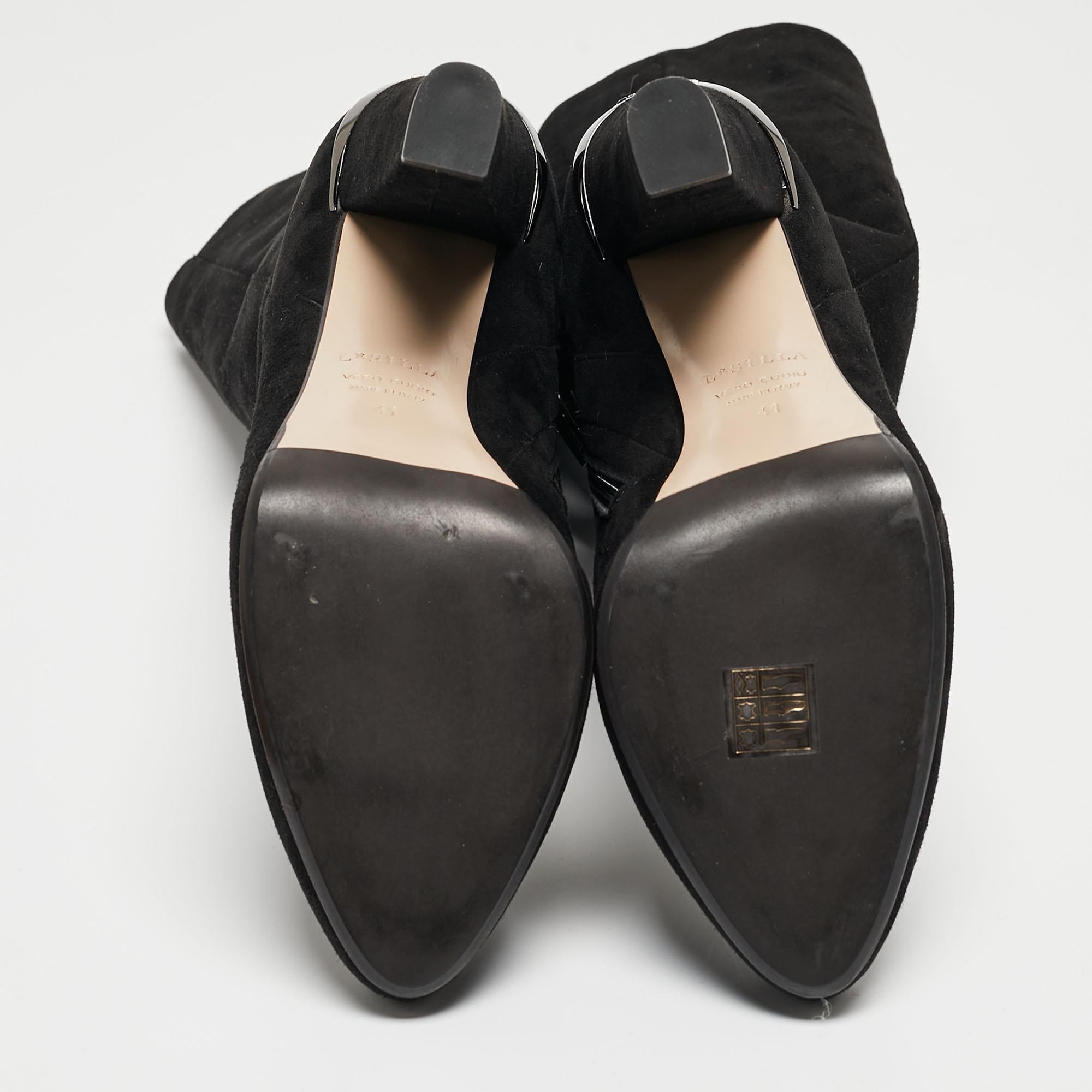 Women's Le Silla Black Suede Platform Mid Calf Boots Size 41
