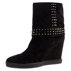 Le Silla Black Suede Studded Concealed Platform Boots Size 41