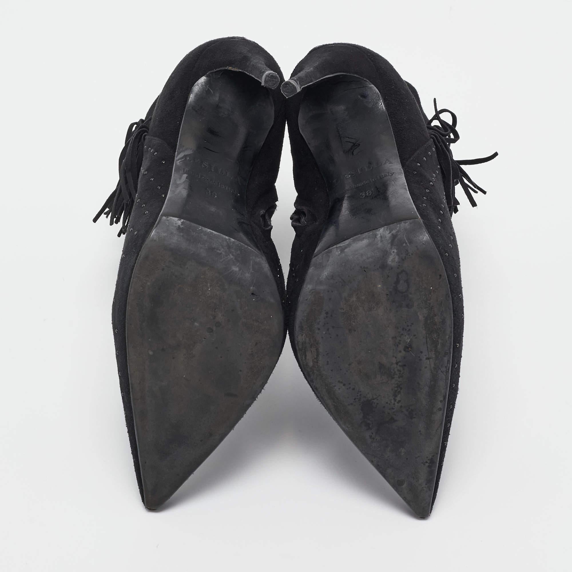 Le Silla Black Suede Studded Lace-Up Ankle Boots Size 38 For Sale 2