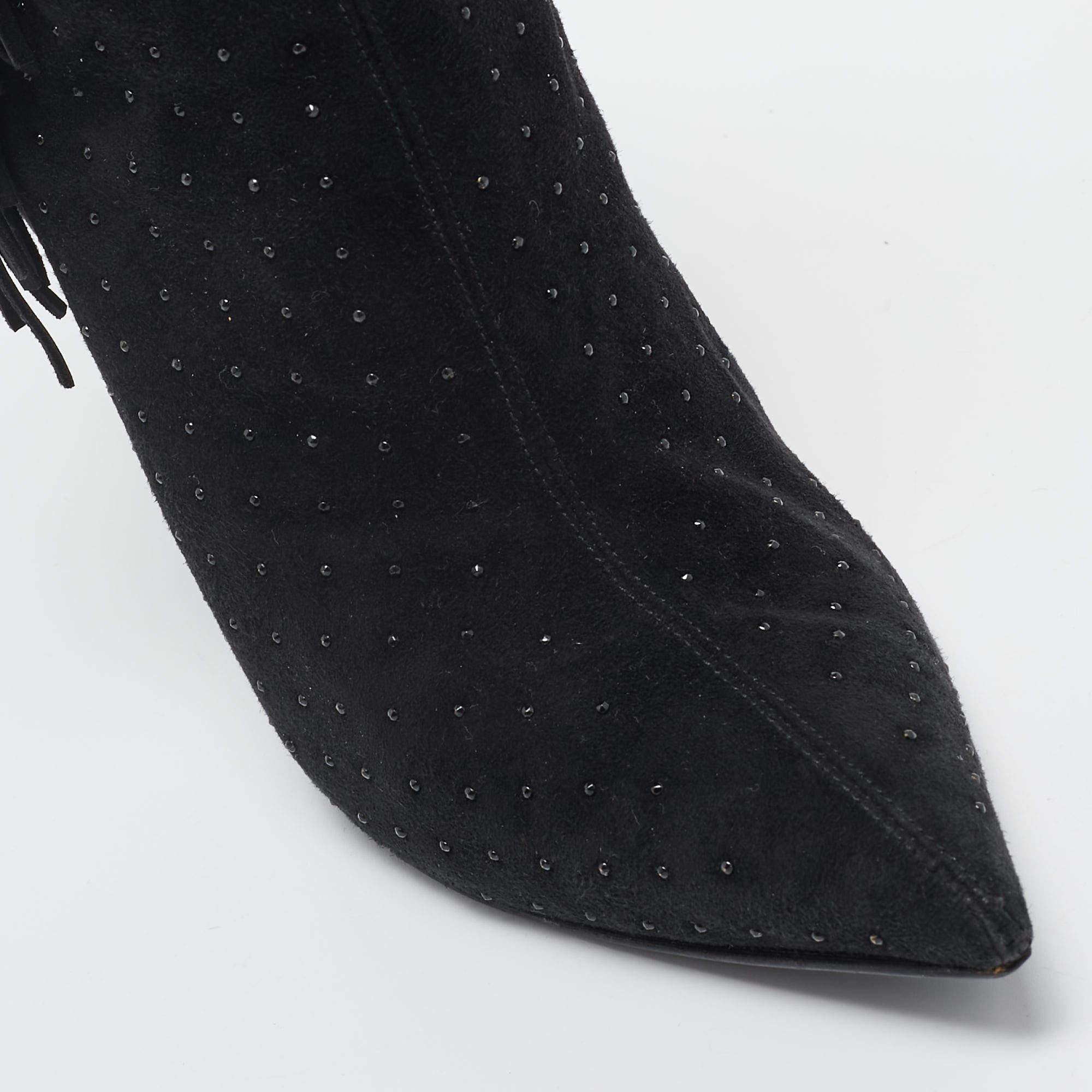 Le Silla Black Suede Studded Lace-Up Ankle Boots Size 38 For Sale 3