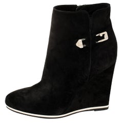 Le Silla Black Suede Wedge Ankle Boots Size 40