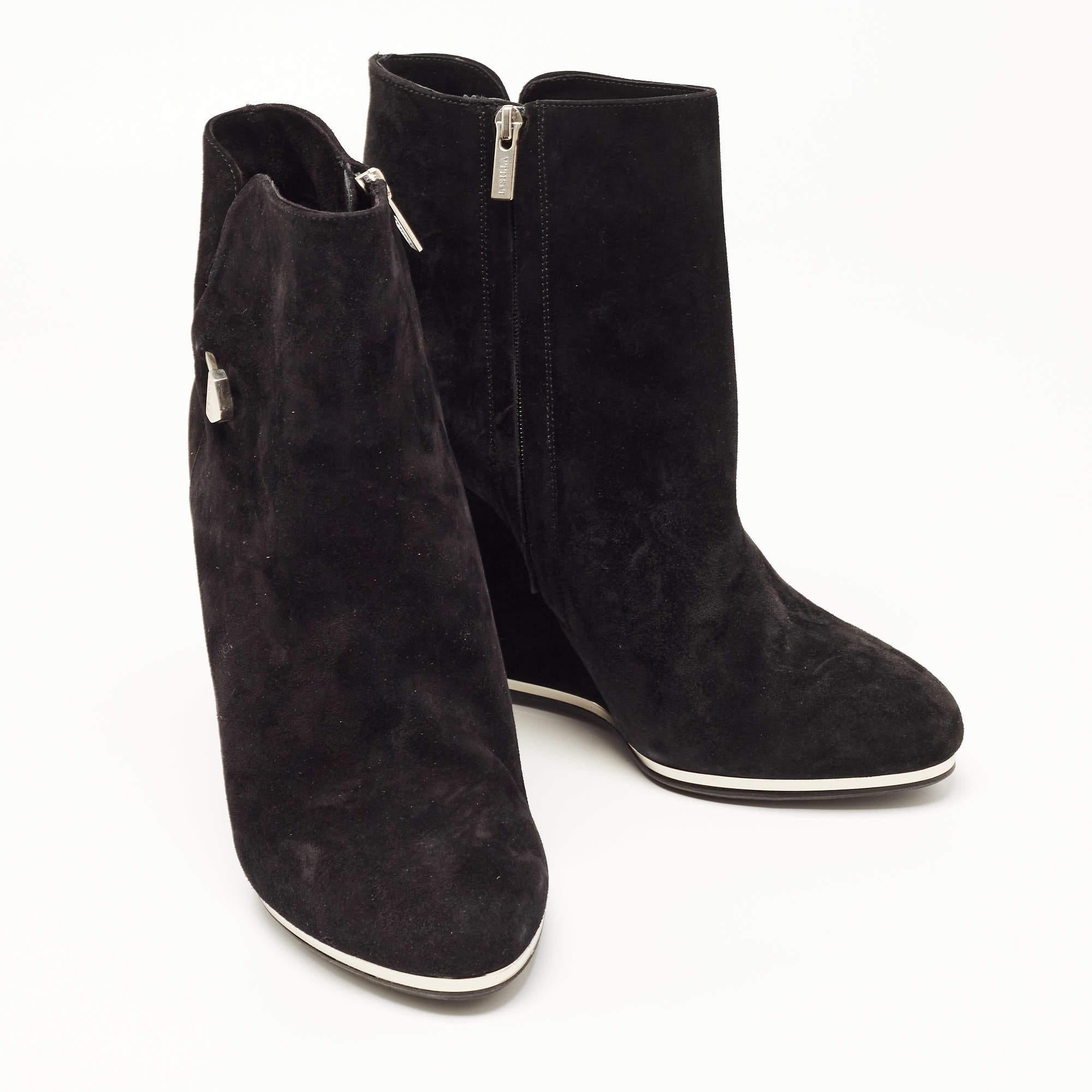 Women's Le Silla Black Suede Wedge Ankle Boots Size 40 For Sale