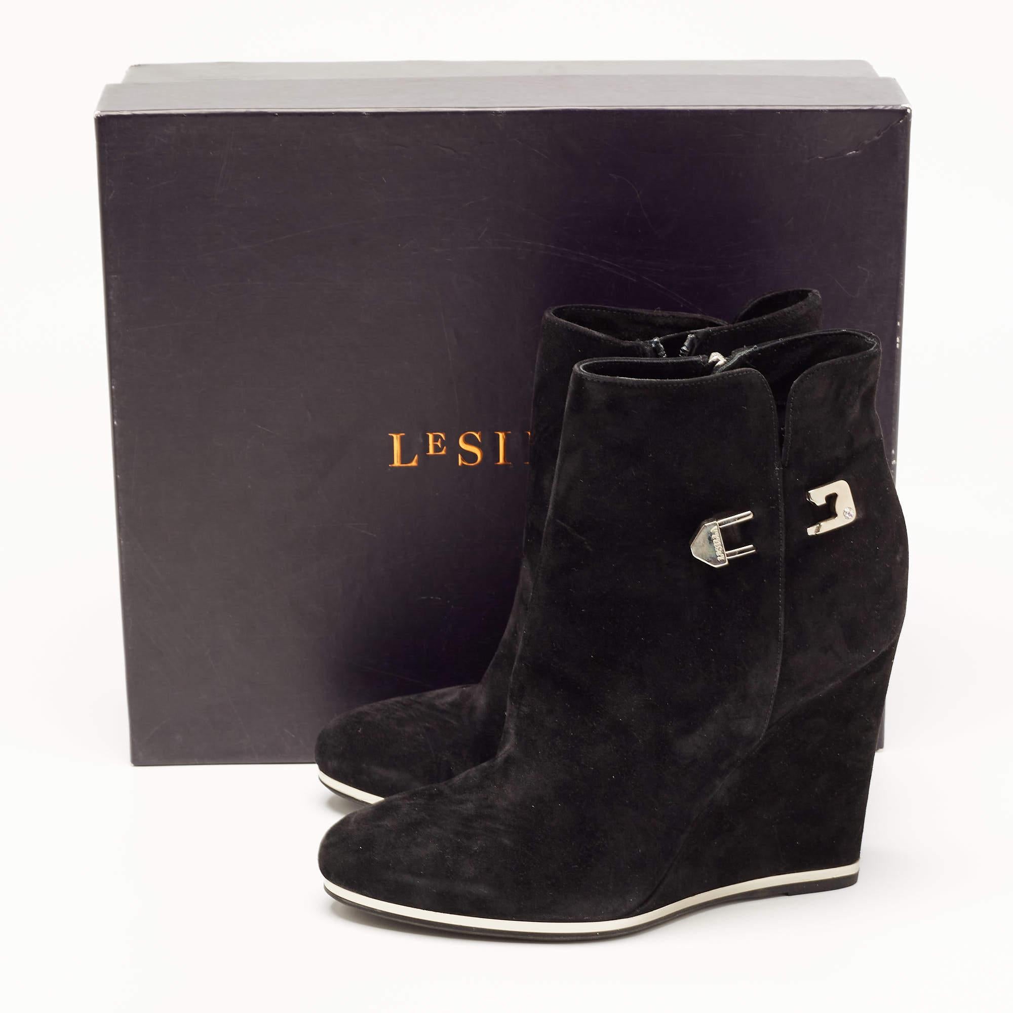 Le Silla Black Suede Wedge Ankle Boots Size 40 For Sale 5