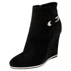 Le Silla Black Suede Wedge Ankle Boots Size 40