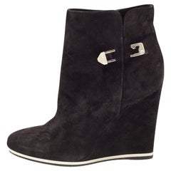 Used Le Silla Black Suede Wedge Ankle Boots Size 40