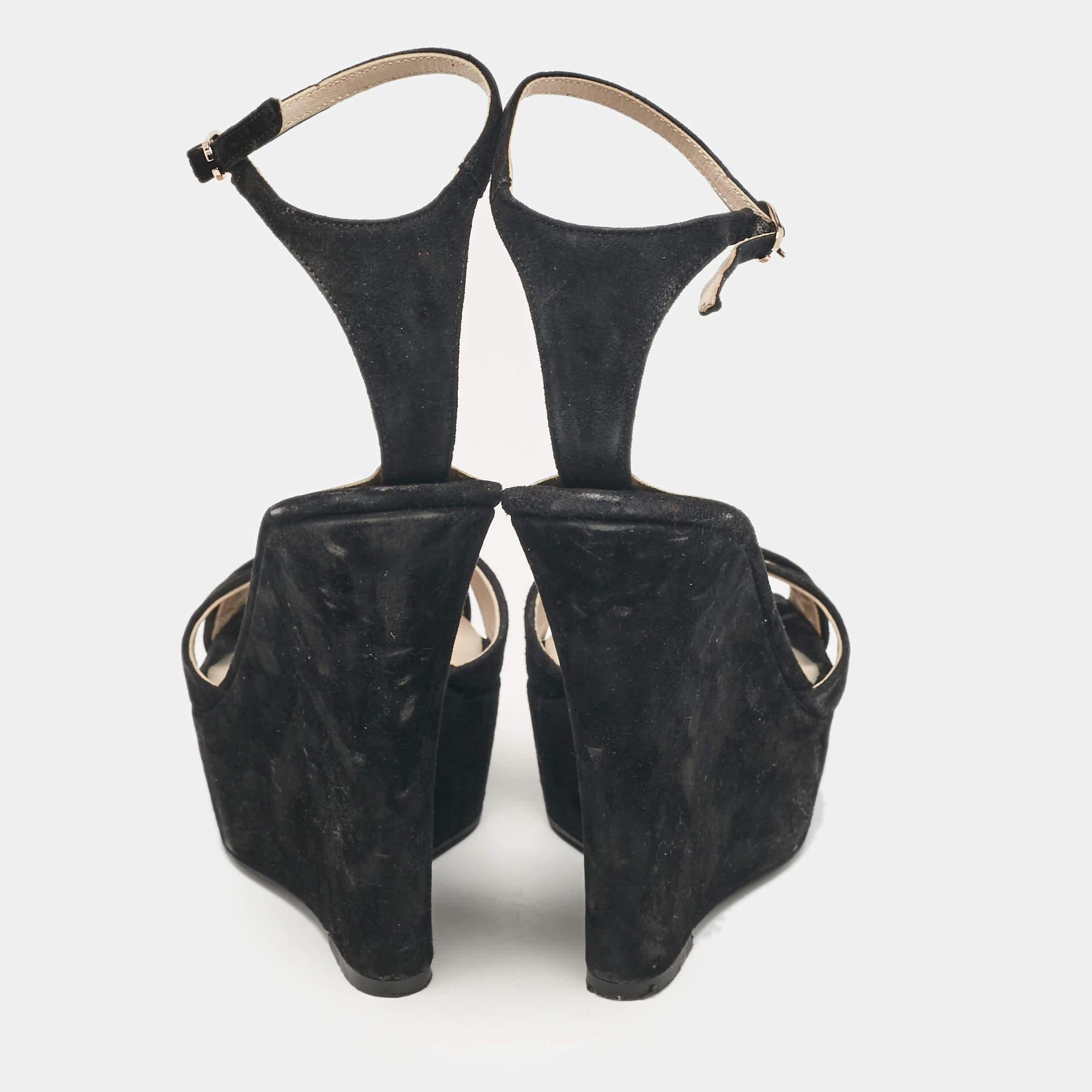 Le Silla Black Suede Wedge Ankle Wrap Sandals Size 40 For Sale 1