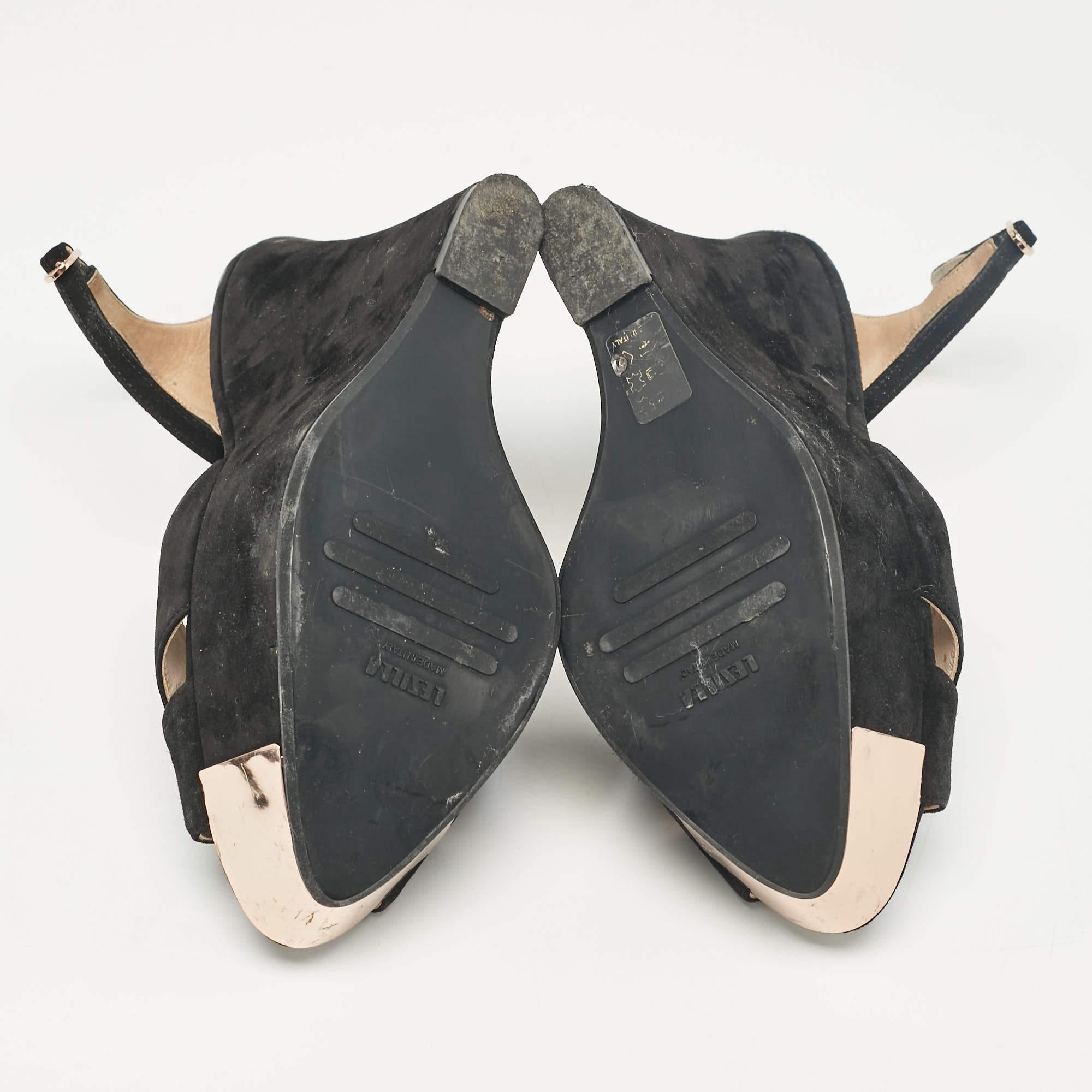 Le Silla Black Suede Wedge Ankle Wrap Sandals Size 40 For Sale 2