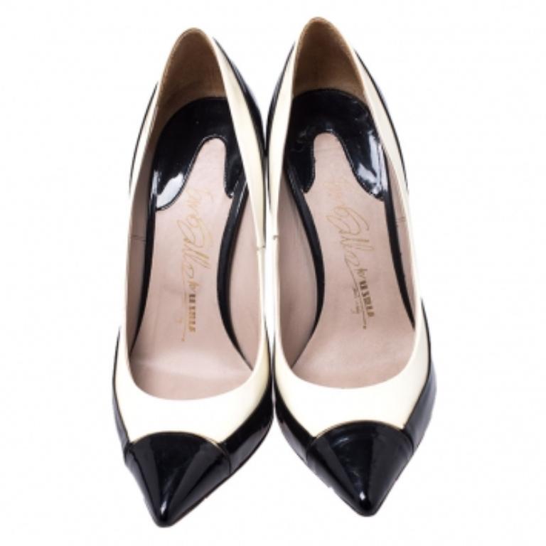 Le Silla Pumps a punta in pelle verniciata bianca/nera taglia 38 In condizioni buone in vendita a Dubai, Al Qouz 2