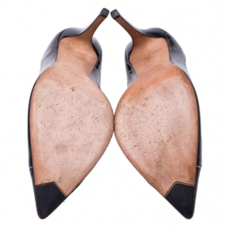 Le Silla Pumps a punta in pelle verniciata bianca/nera taglia 38 in vendita 1