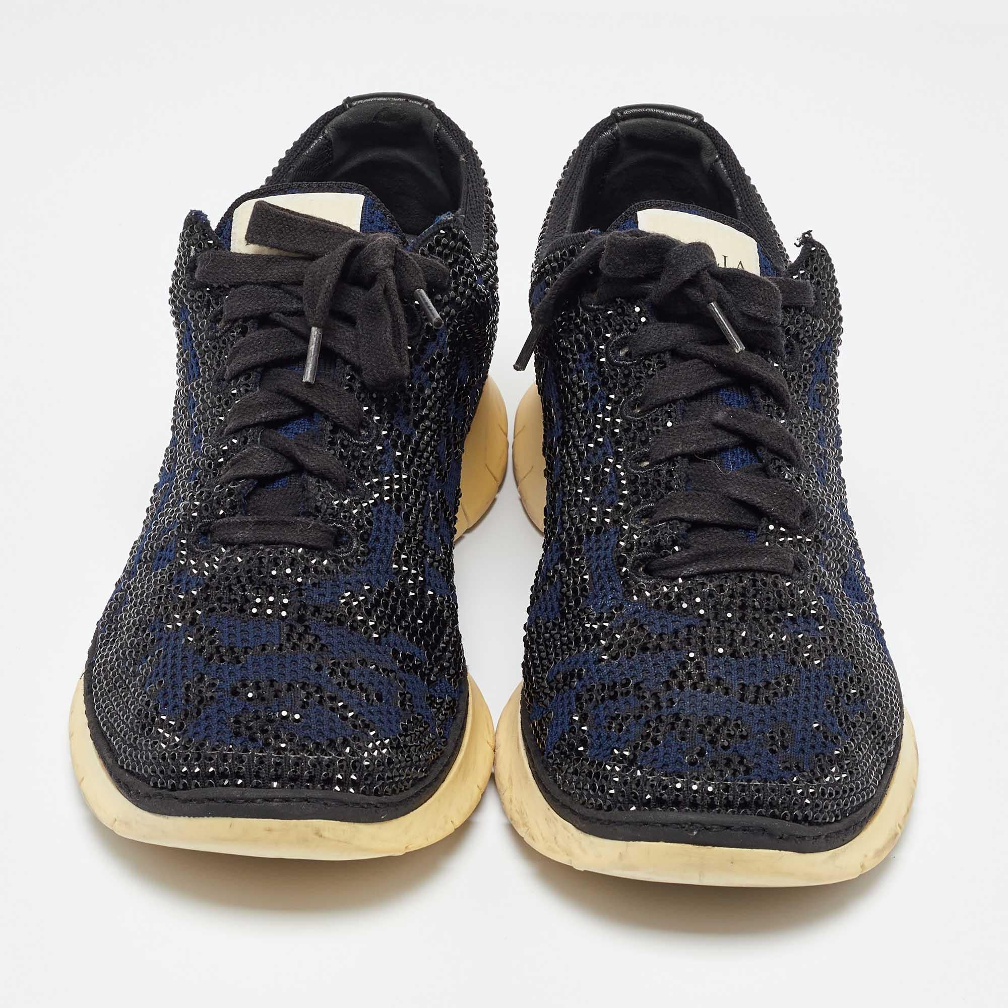 Nero Le Silla - Sneakers basse in pelle blu/nero impreziosite da cristalli - taglia 42 in vendita