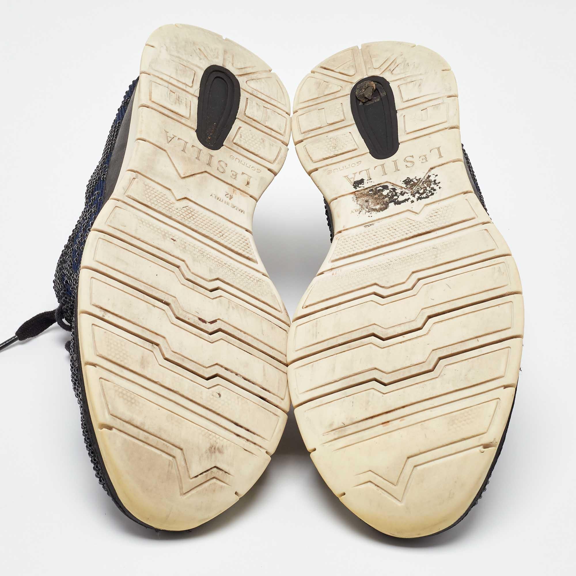 Le Silla - Sneakers basse in pelle blu/nero impreziosite da cristalli - taglia 42 in vendita 1