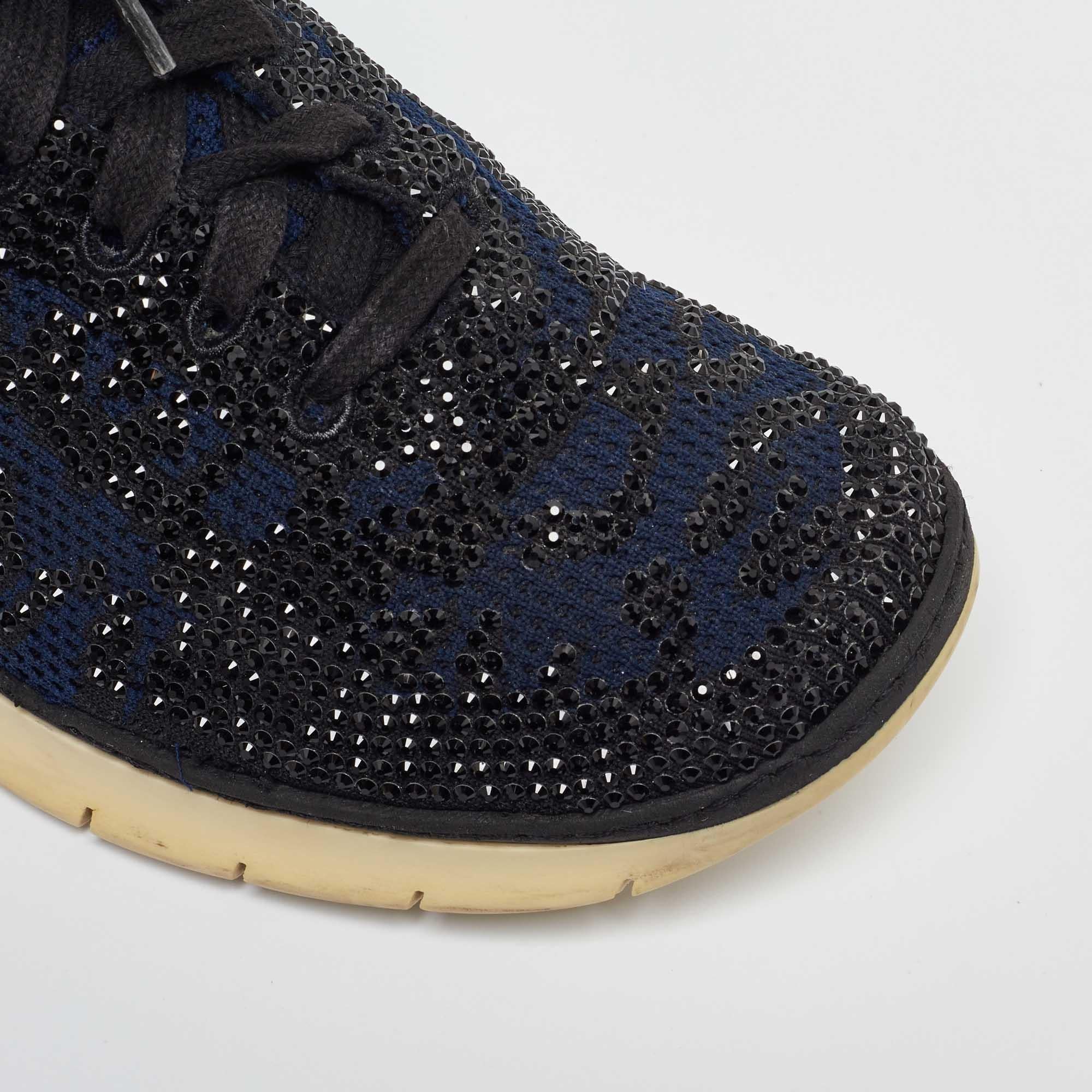 Le Silla - Sneakers basse in pelle blu/nero impreziosite da cristalli - taglia 42 in vendita 3