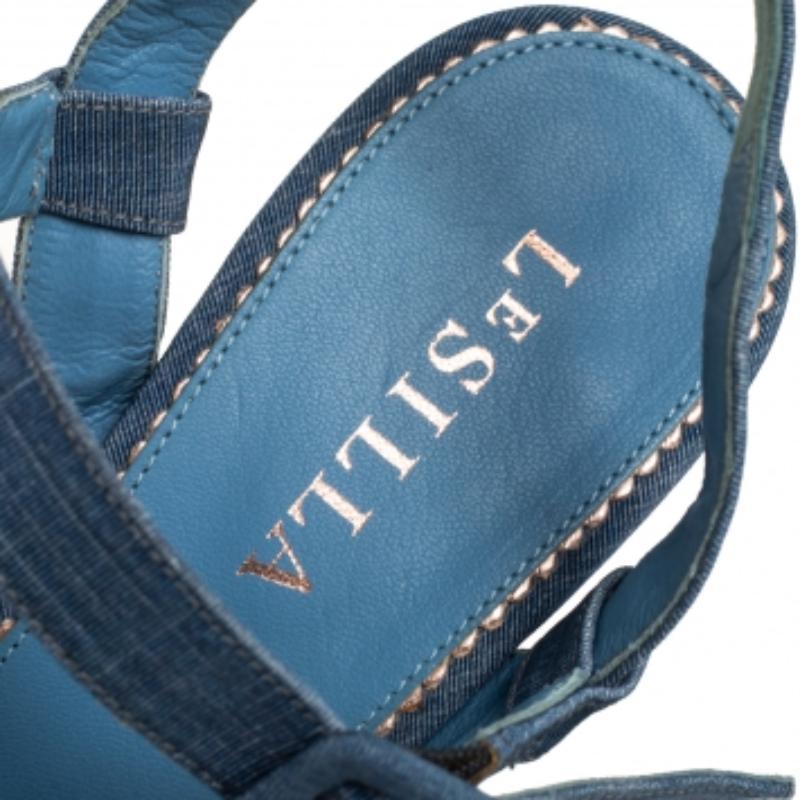 Le Silla Blue Denim Platform Sandals Size 38 In Good Condition For Sale In Dubai, Al Qouz 2
