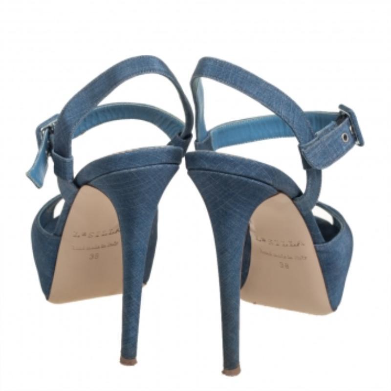 Le Silla Blue Denim Platform Sandals Size 38 For Sale 1
