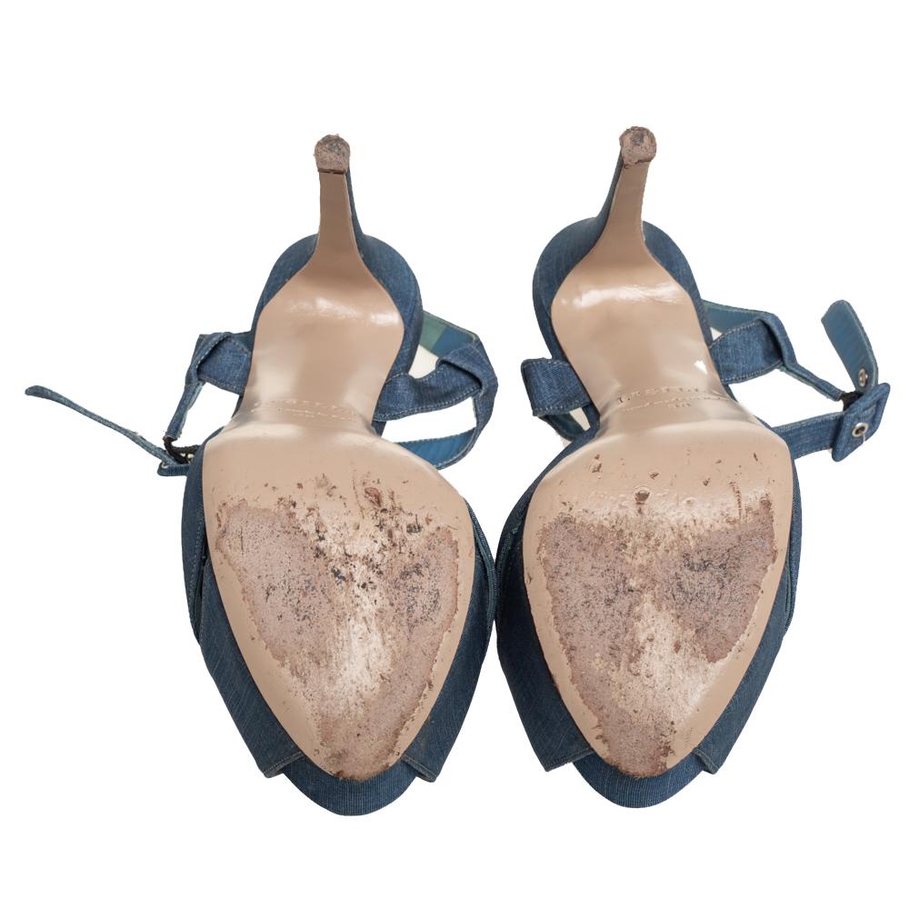 Women's Le Silla Blue Denim Platform Sandals Size 38 For Sale