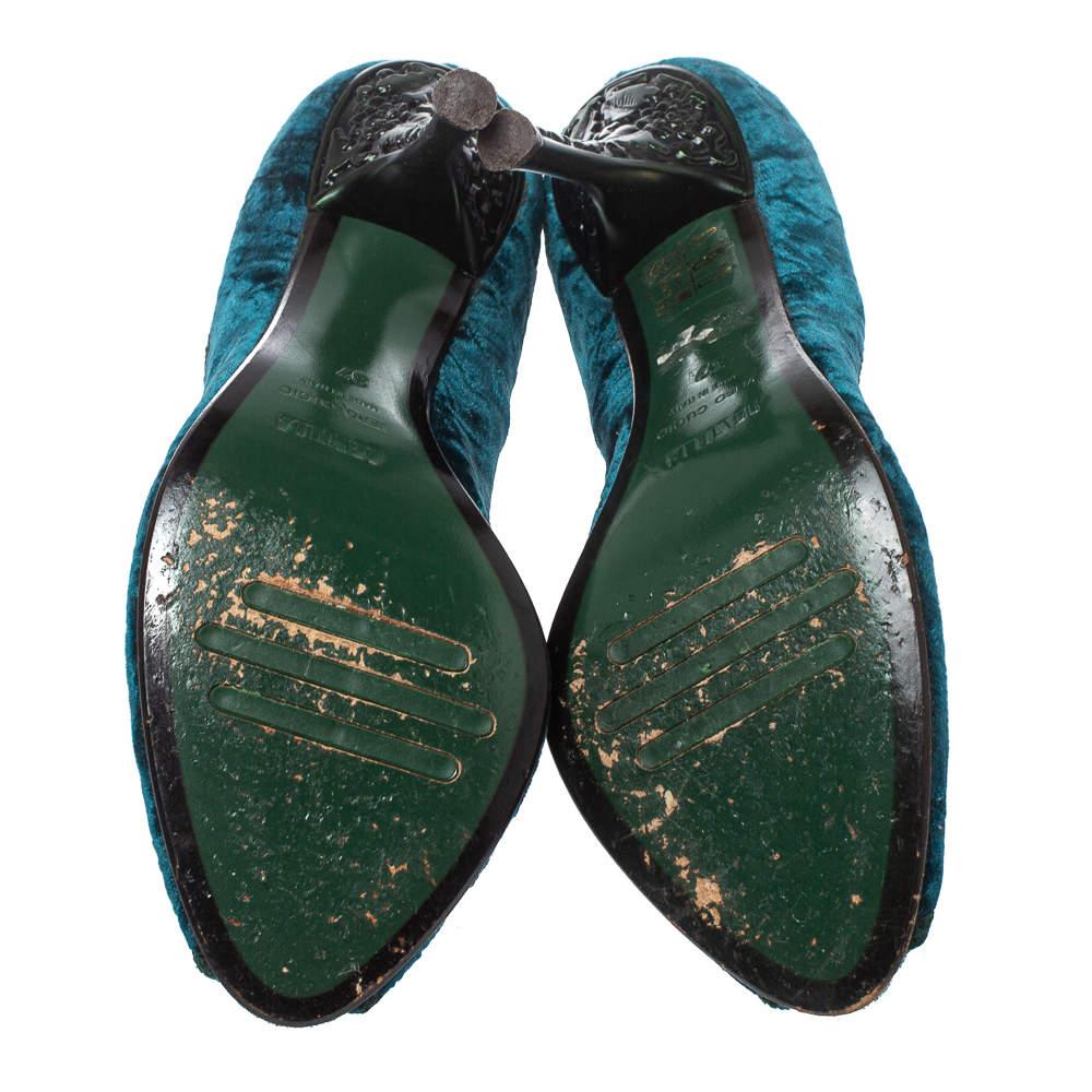 Le Silla Blue/Green Velvet Peep Toe Pumps Size 37 1