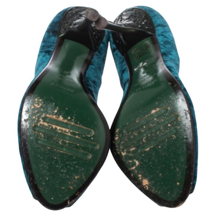 Le Silla Blue/Green Velvet Peep Toe Pumps Size 37 For Sale 2
