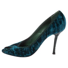 Le Silla Blue/Green Velvet Peep Toe Pumps Size 37
