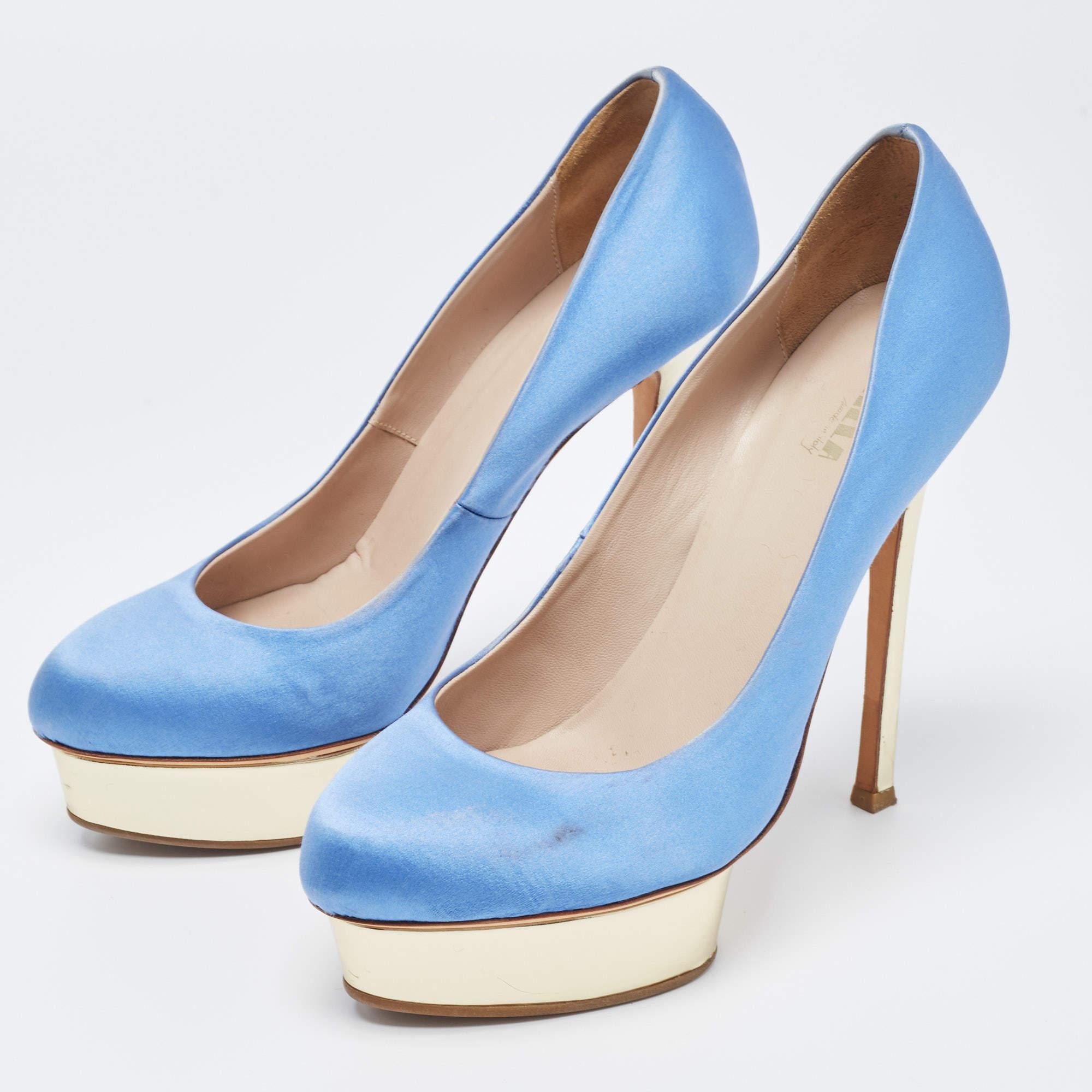 Make a chic style statement with these designer pumps. They showcase sturdy heels and durable soles perfect for your fashionable outings