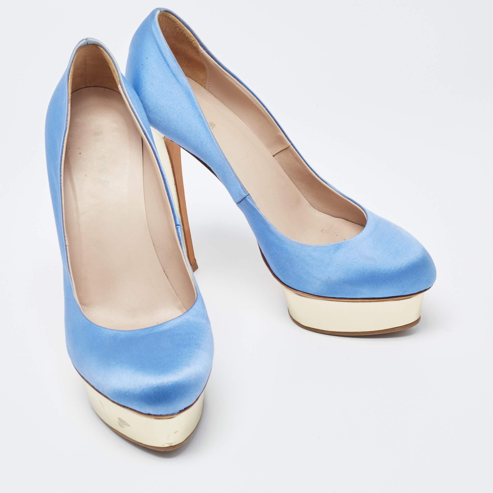 Women's Le Silla Blue Satin Platform Pumps Size 39.5 For Sale