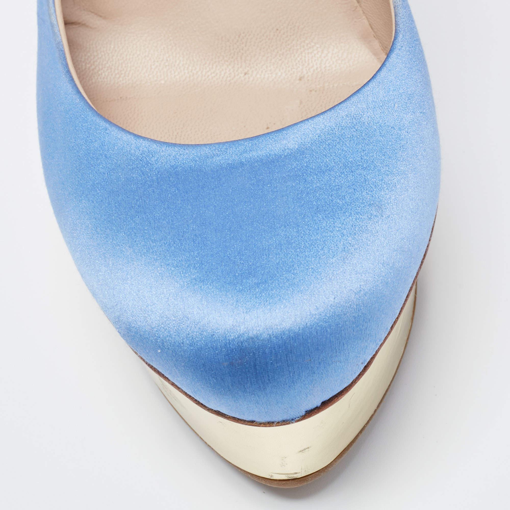 Le Silla Blue Satin Platform Pumps Size 39.5 For Sale 3