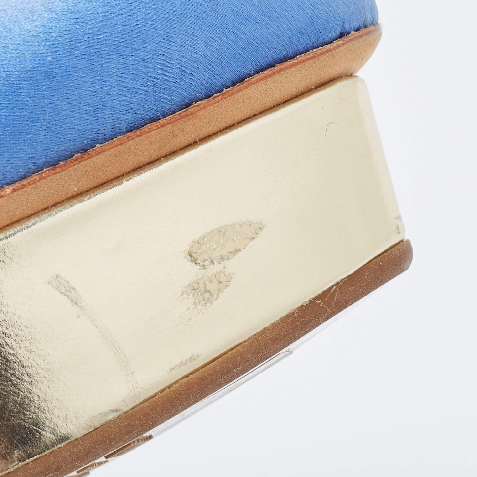 Le Silla Blue Satin Platform Pumps Size 39.5 For Sale 4