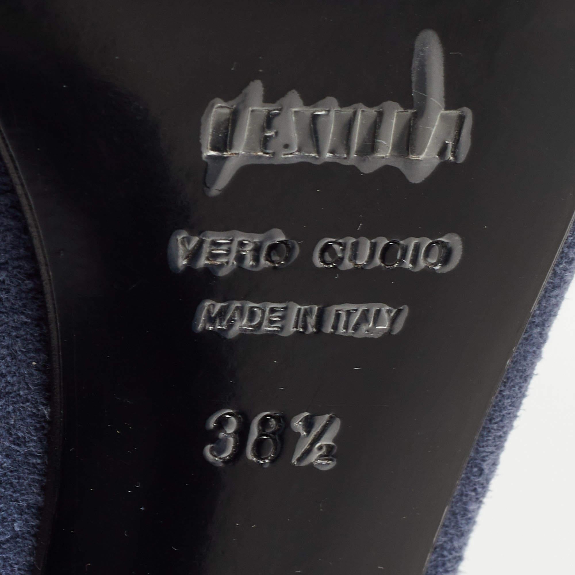 Le Silla Blue Suede Cut Out  Peep Toe Platform Ankle Boots Size 38.5 For Sale 4