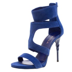 Le Silla Blue Suede Spiral Heel Strappy Sandals Size 37