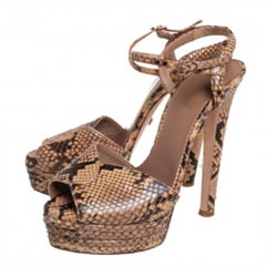 Le Silla Brown/Beige Python Ankle Strap Platform Sandals Size 40.5