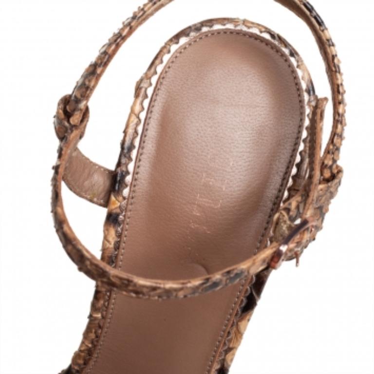 Women's Le Silla Brown/Beige Python Ankle Strap Platform Sandals Size 40.5 For Sale