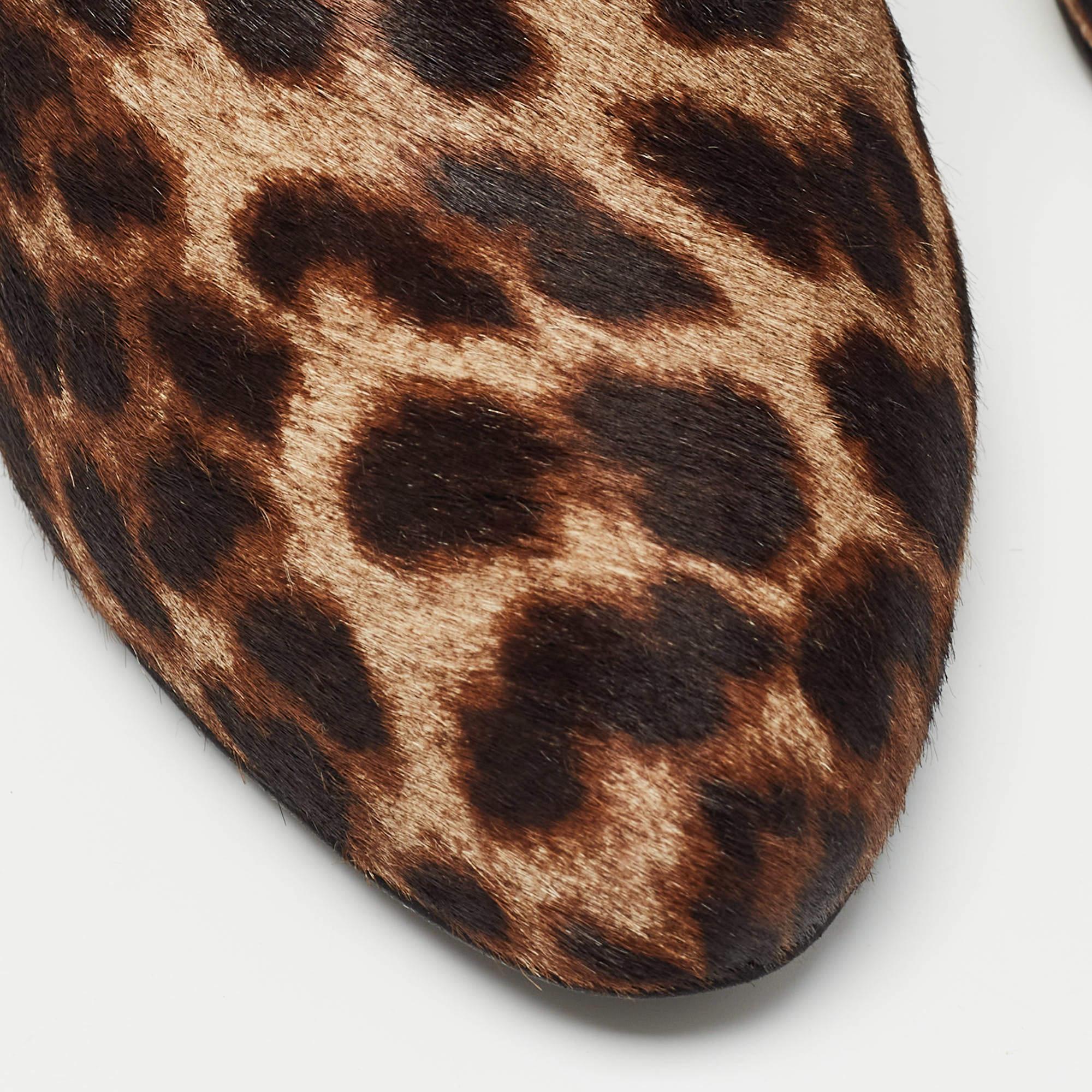 Le Silla Brown/Black Calf Hair Leopard Print Buckle Ankle Boots Size 38.5 For Sale 3