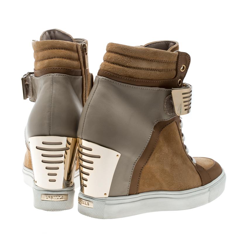 Le Silla Brown/Grey Leather In Chipow High Top Wedge Sneakers Size 37 1
