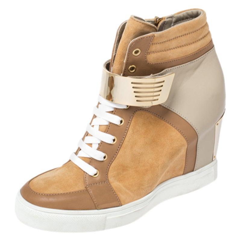 Le Silla Brown/Grey Leather In Chipow High Top Wedge Sneakers Size 40