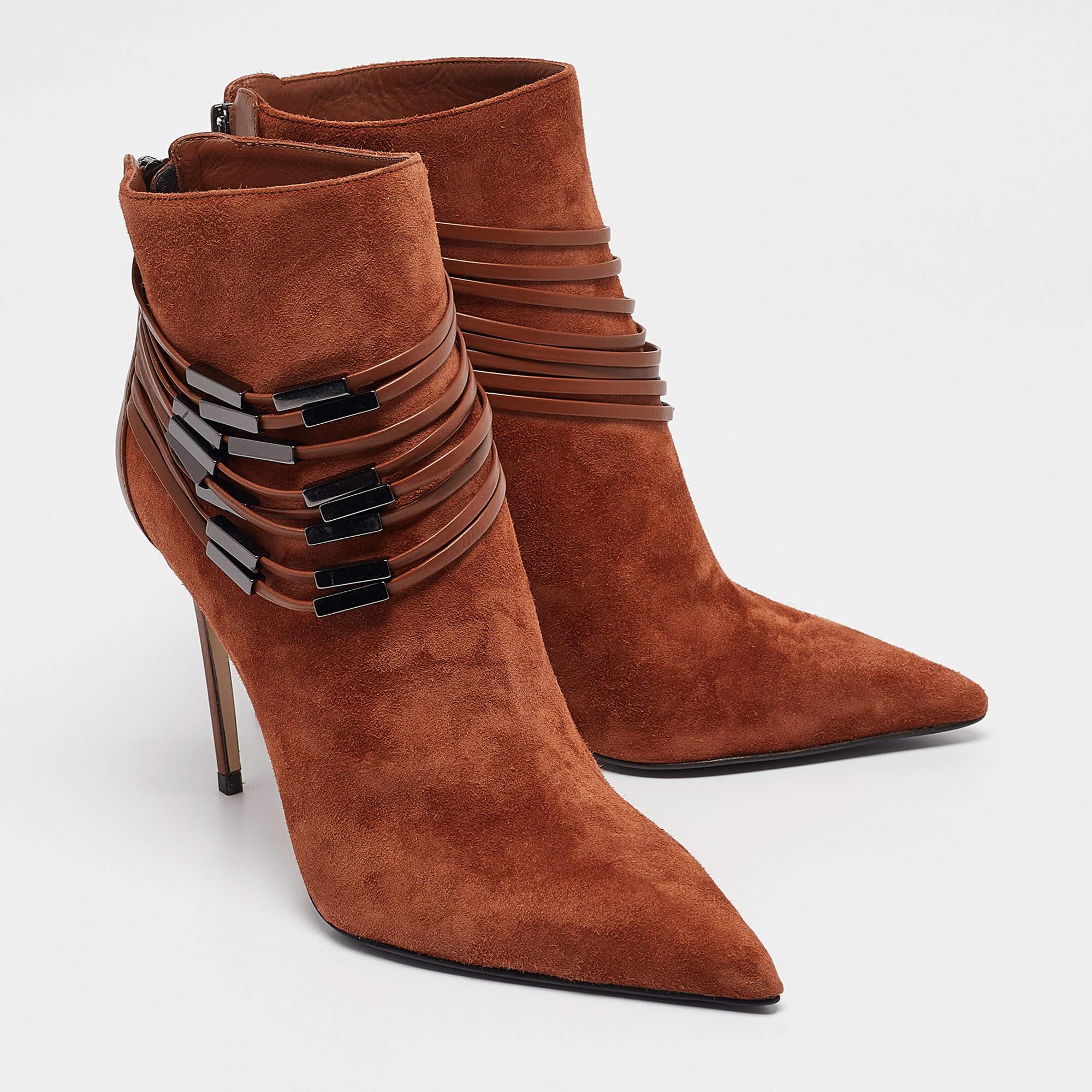 Women's Le Silla Brown Leather and Suede Ankle Length Boots Size 37 For Sale
