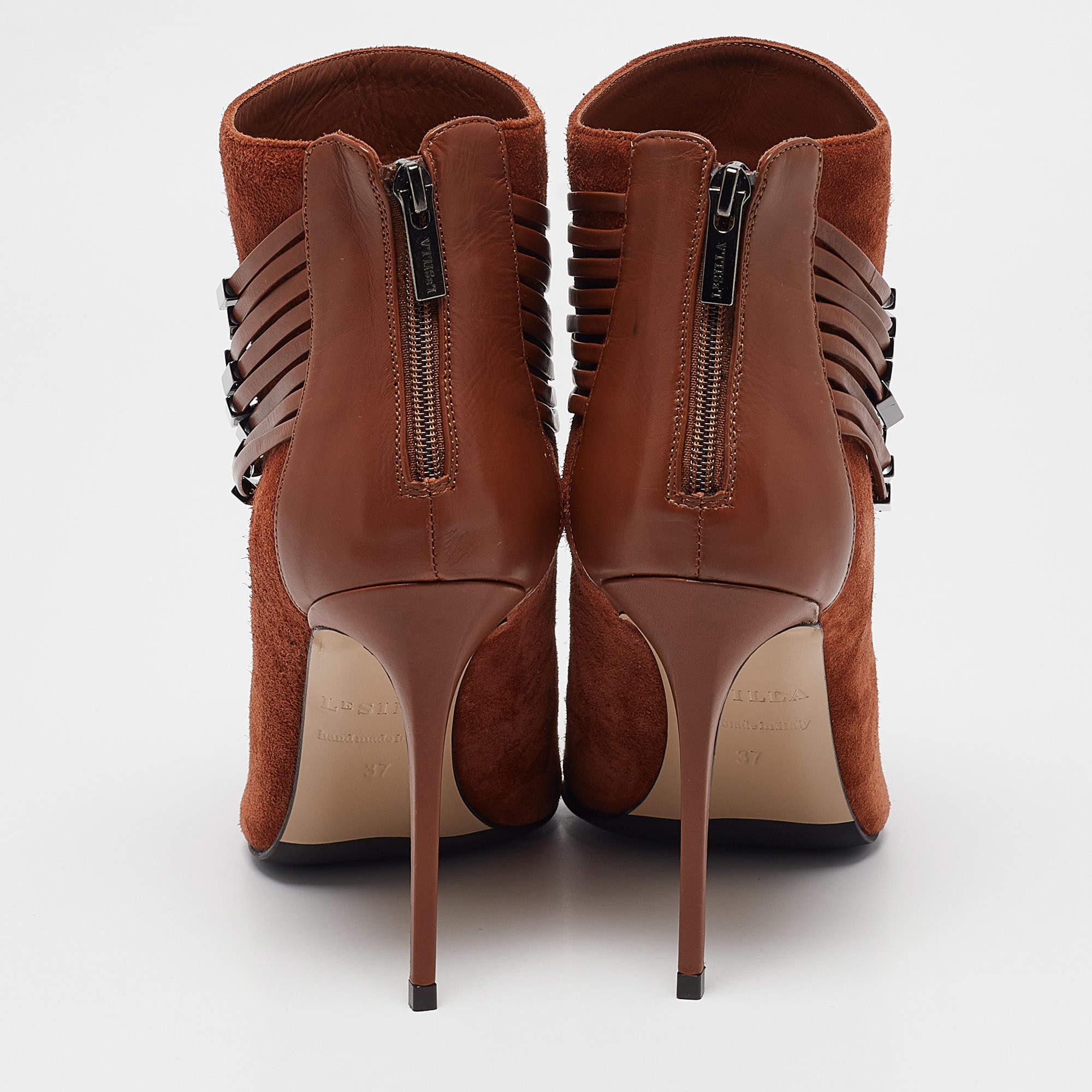 Le Silla Brown Leather and Suede Ankle Length Boots Size 37 For Sale 1